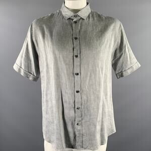 ARMANI COLLEZIONI Size XXL Grey Chambray Short Sleeve Shirt